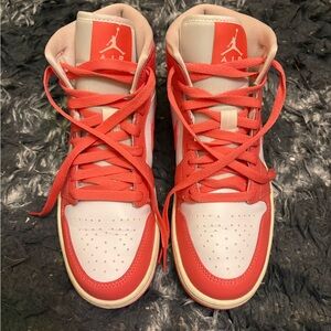 Woman Nike Mid Jordans 1s (strawberries and cream)